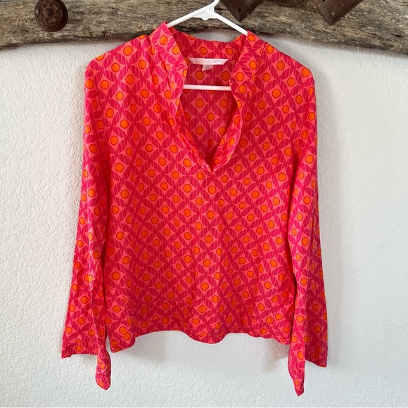 Victoria’s Secret Pink and Orange V Neck Shirt Flair Sleeve - Picture 1 of 5